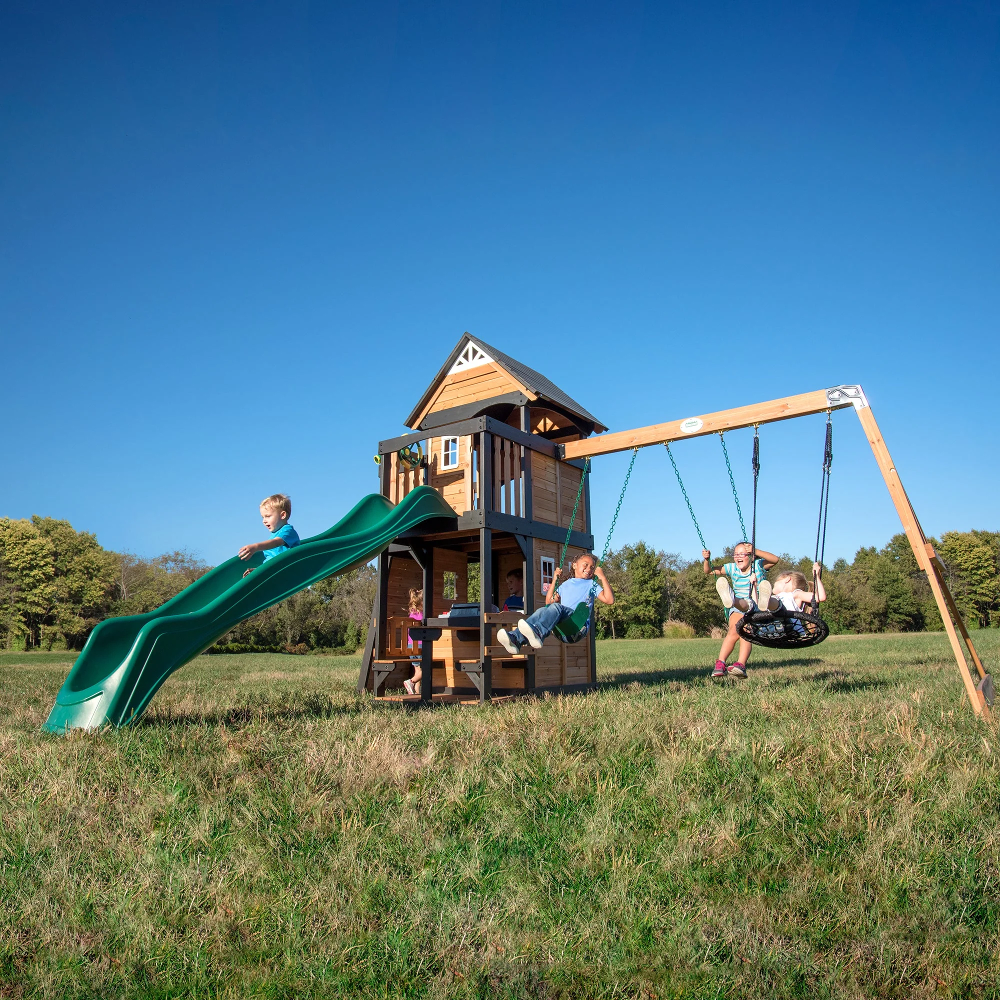 Canyon Creek Swing Set with Green Wave Slide - Image 4